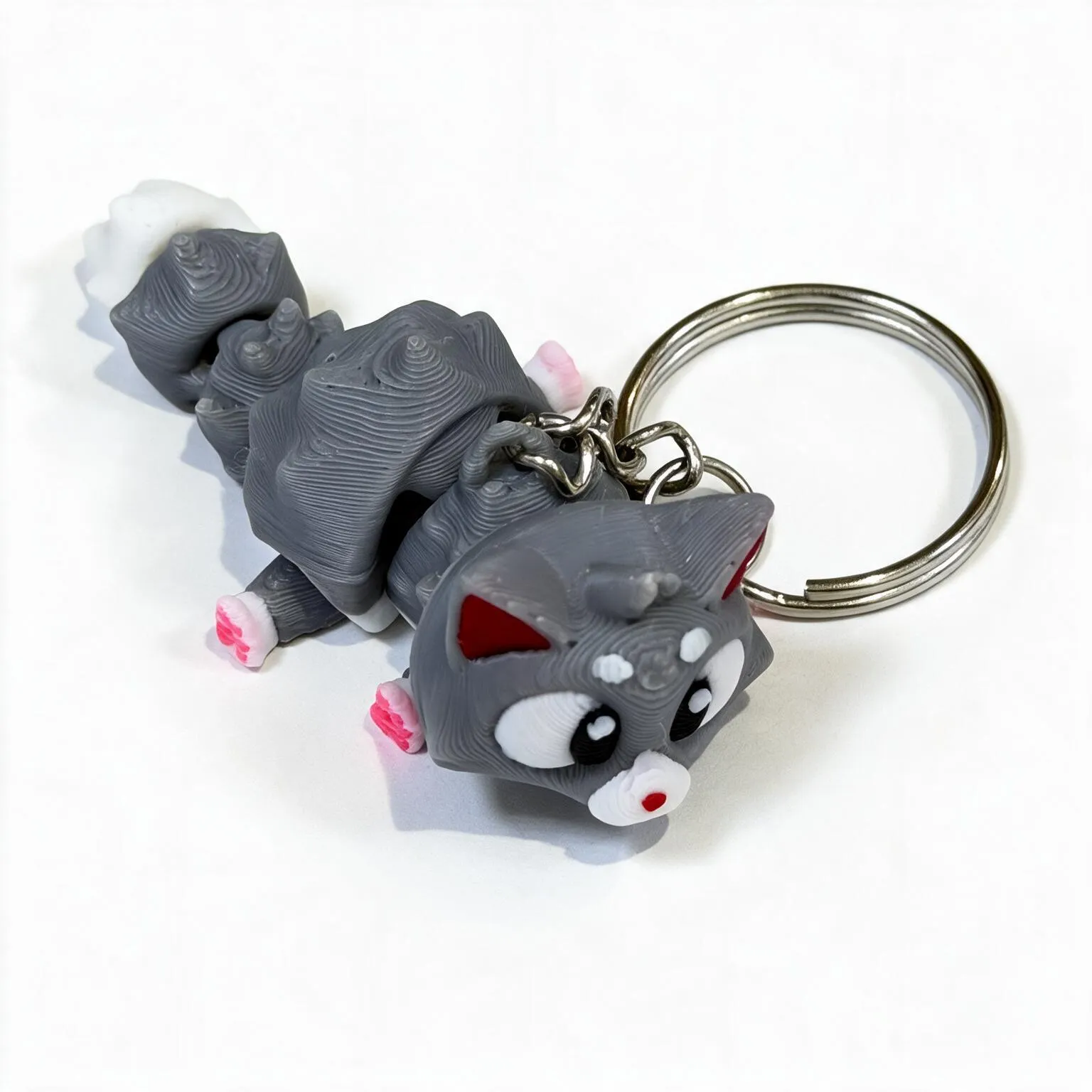 Articulated Grey Cat Keychain