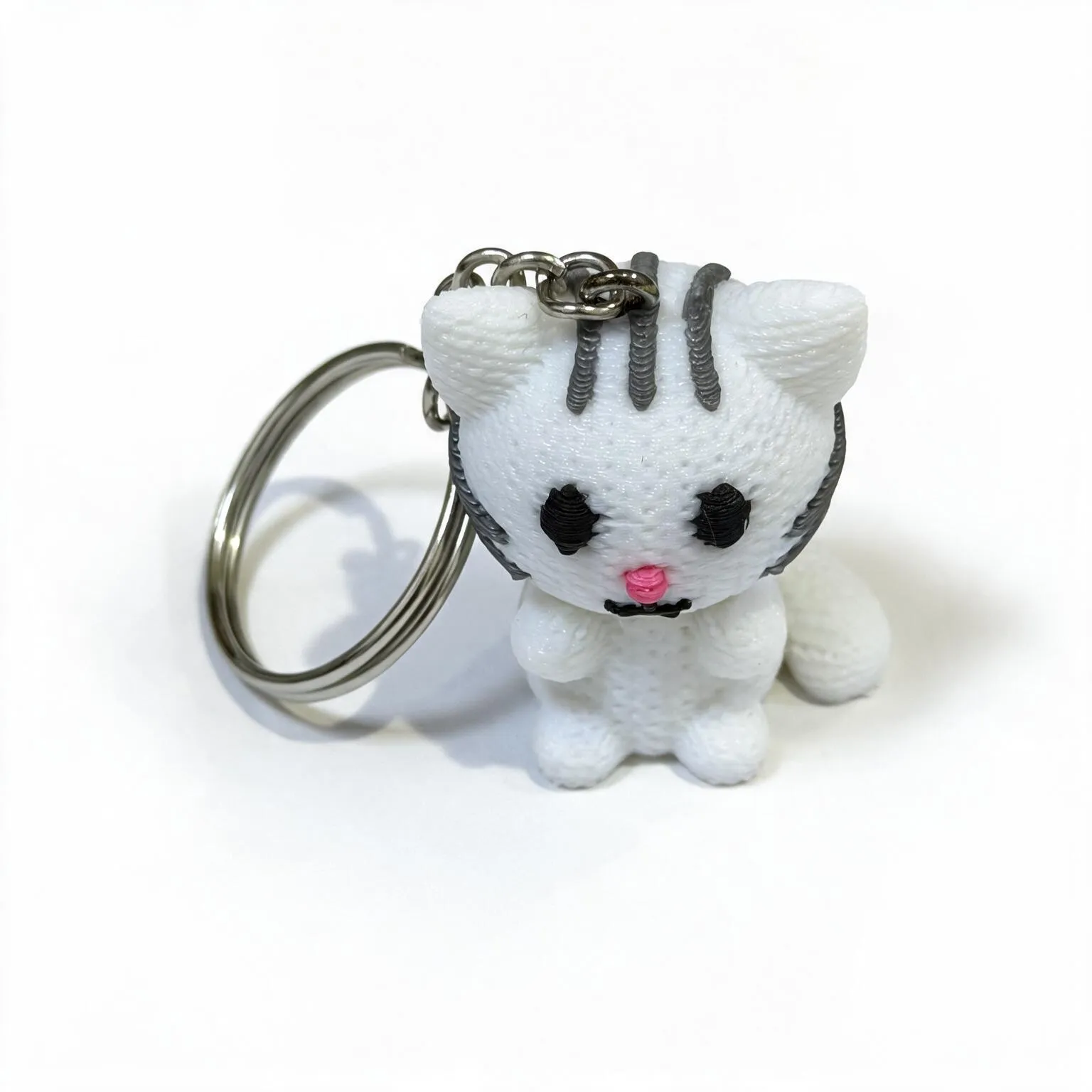 Striped White Cat Keychain