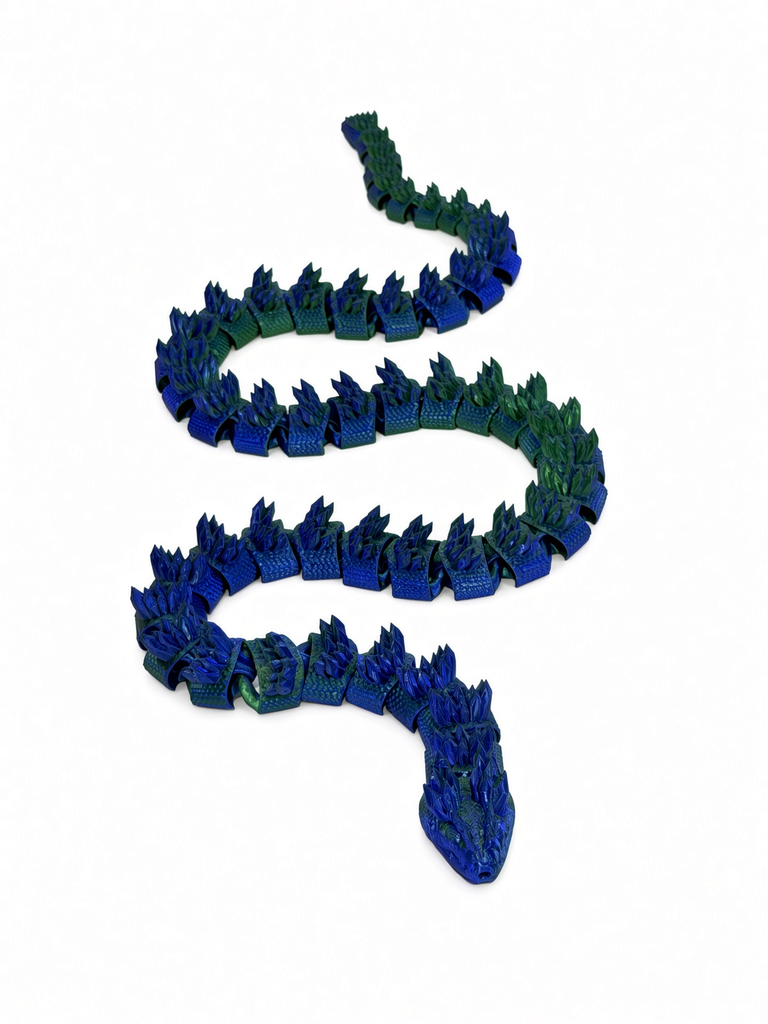 3D Printed Articulated Crystal Snake (110cm) – Shimmering Blue & Green Gradient