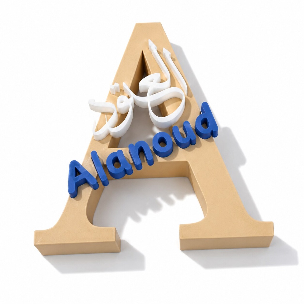 مجسم اسم عربي وإنجليزي مع حرف إنجليزي